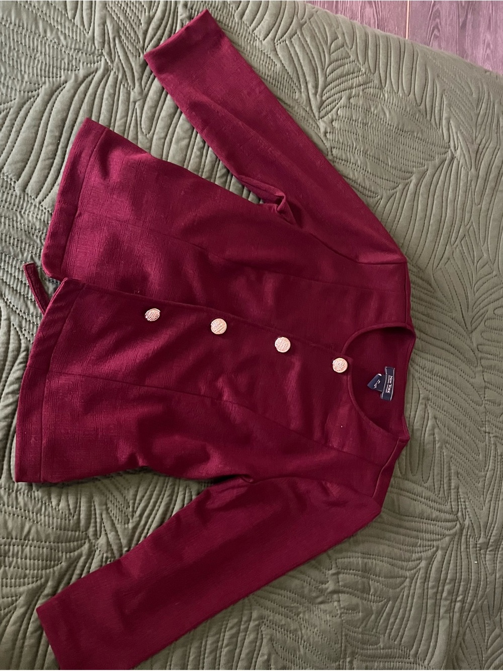 Women's Burgundy Double-Breasted Knit Blazer
